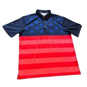 USAG U Suck At Golf USA Flag Print Polo Mens Large‎ Performance Stretch